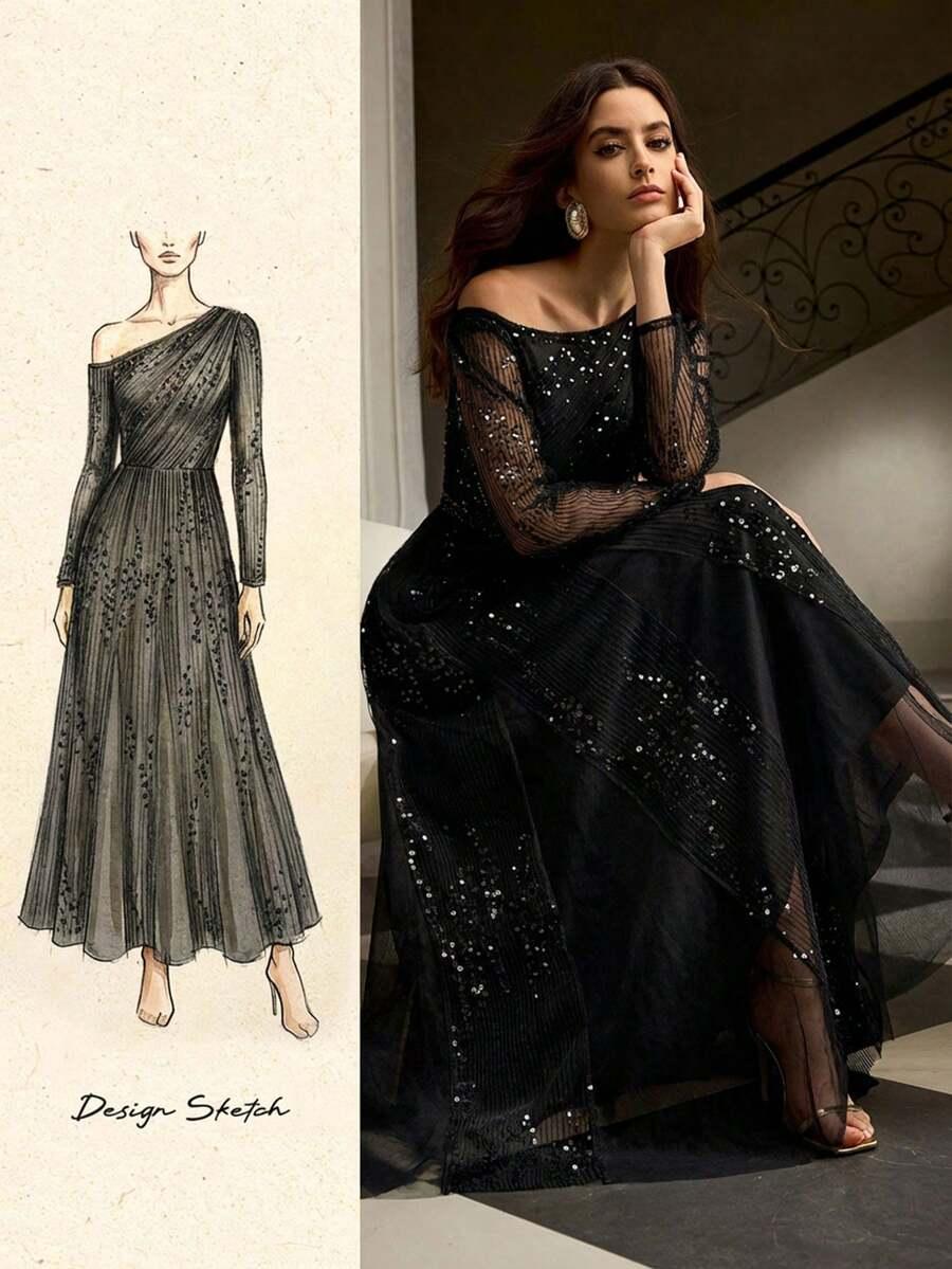 czarna maxi sukienka cekiny
