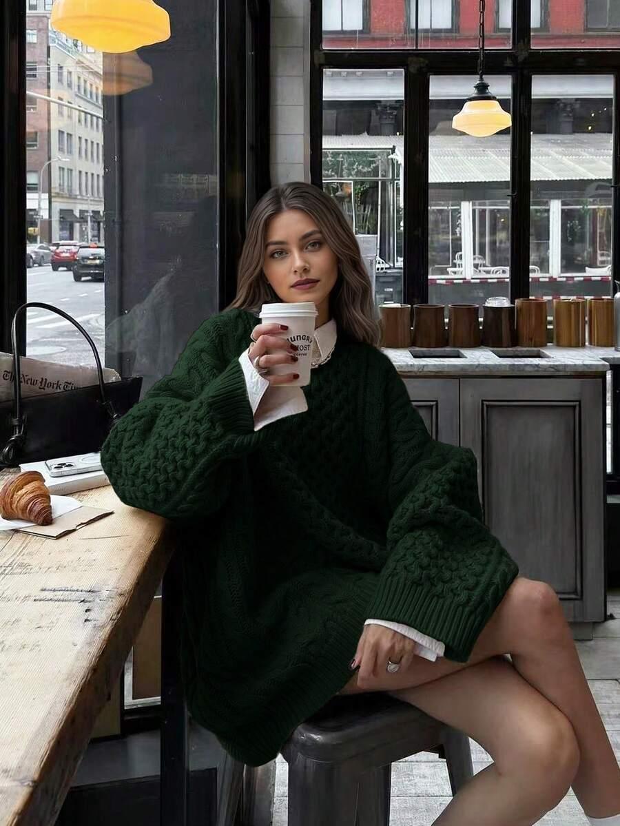 ZIELONY DZIANINOWY SWETER 