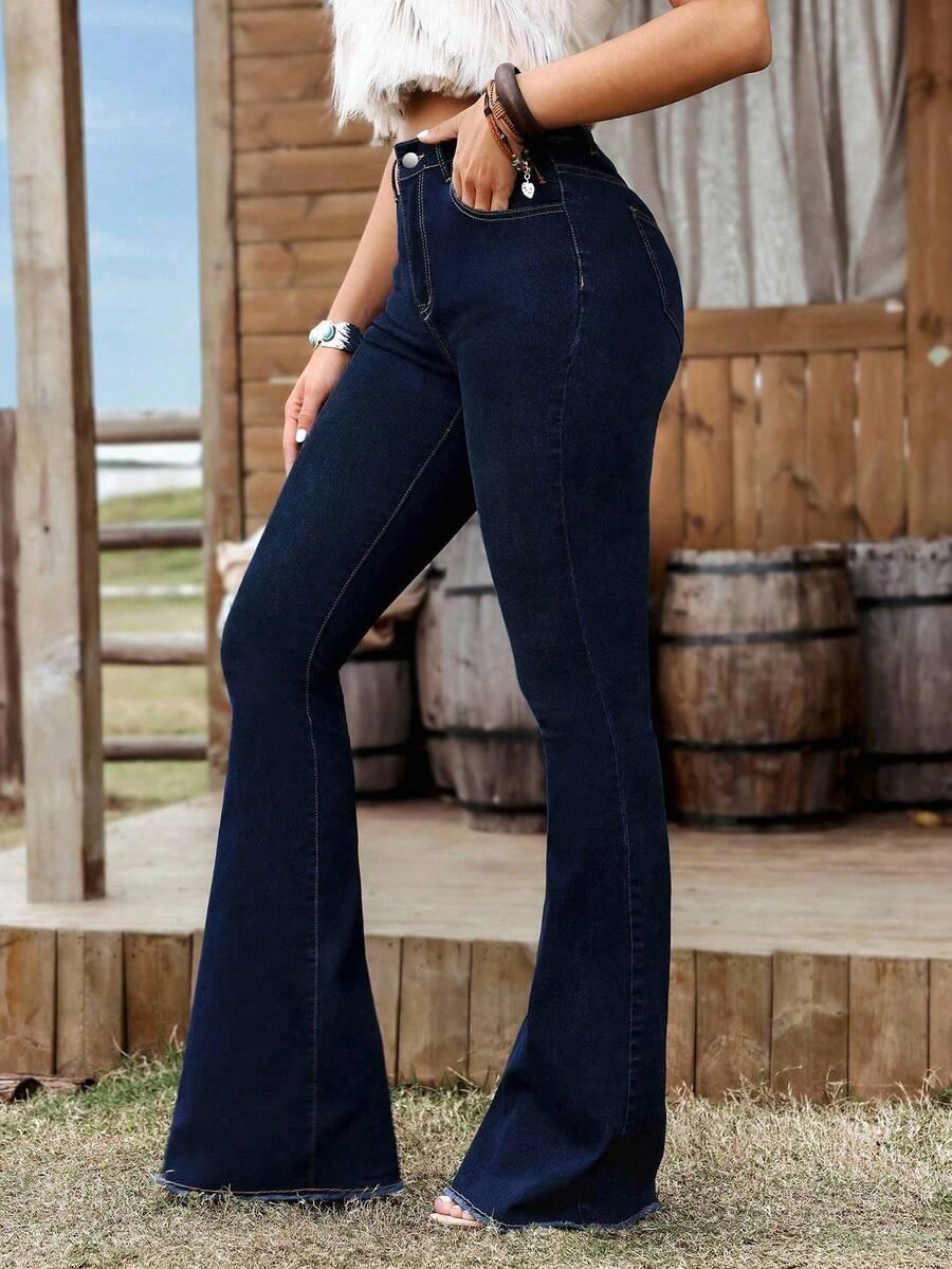 GRANATOWE SPODNIE JEANS DZWONY