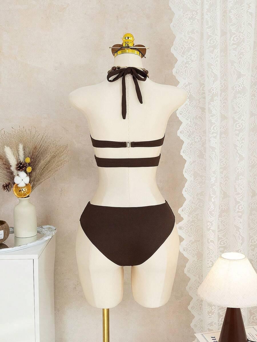 BRĄZOWY KOMPLET BIKINI DŻETY