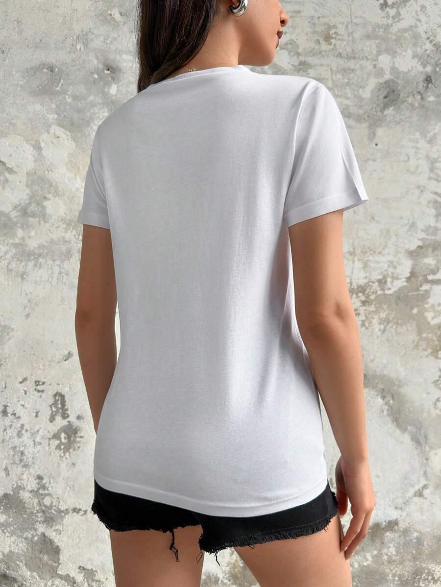 BIAŁY T-SHIRT BASIC kieszonka koronka 