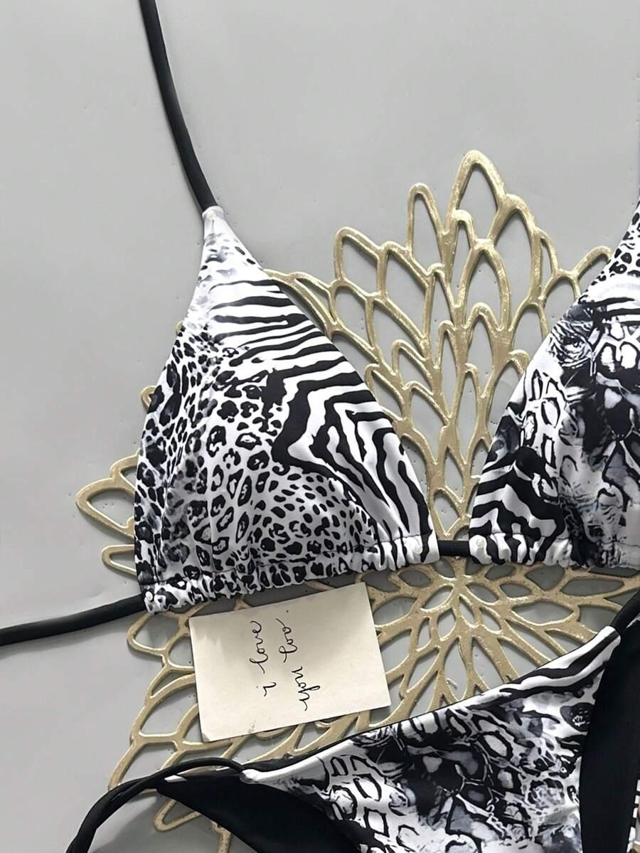 DWUCZĘŚCIOWY STRÓJ KĄPIELOWY ANIMAL PRINT kontrast