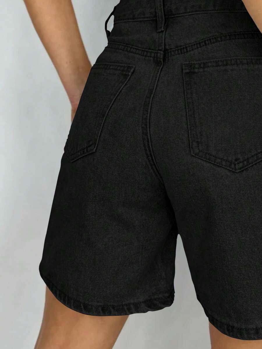 CZARNE KRÓTKIE SPODENKI BERMUDY JEANS KIESZENIE