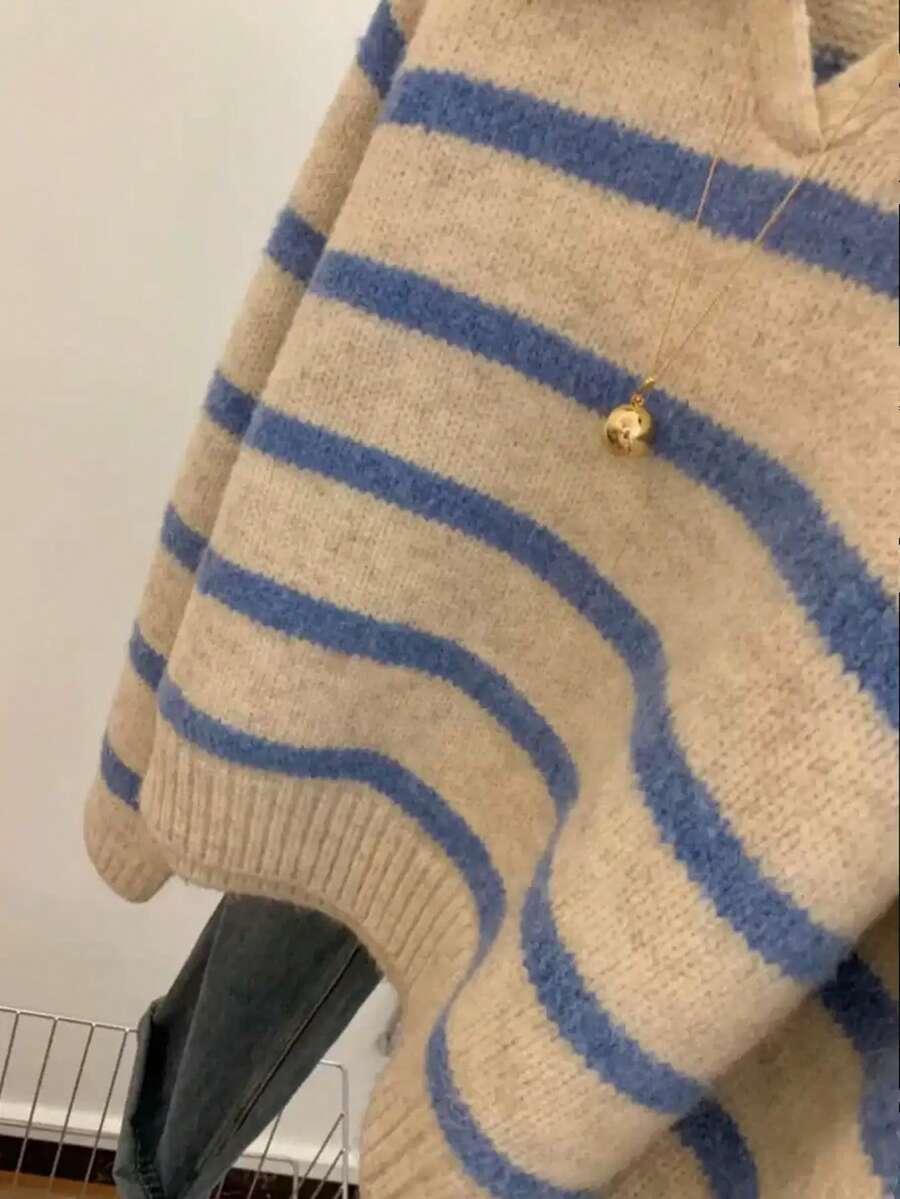 BEŻOWY SWETER PRINT PASKI 