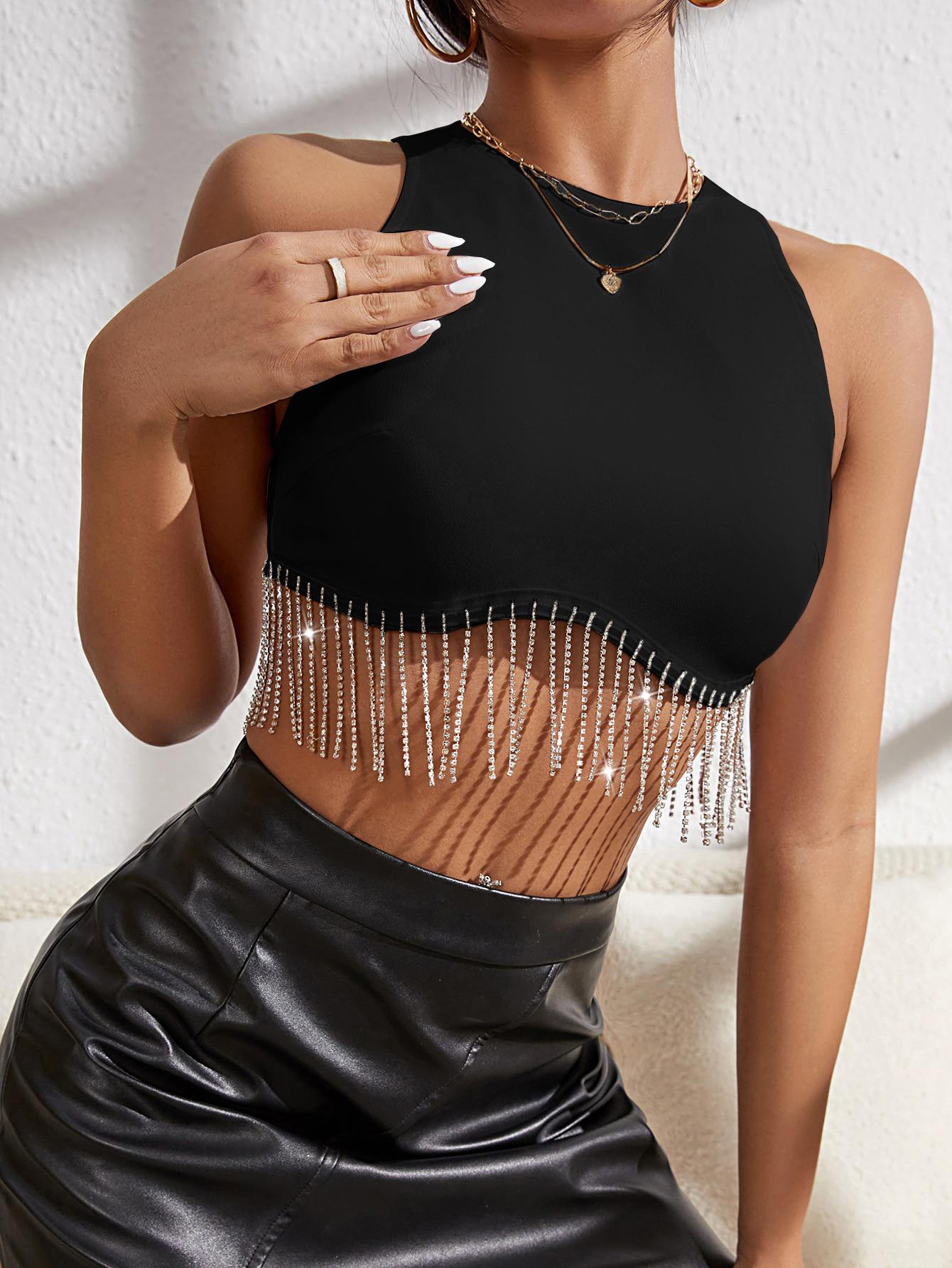 CROP TOP FRĘDZLE POŁYSK