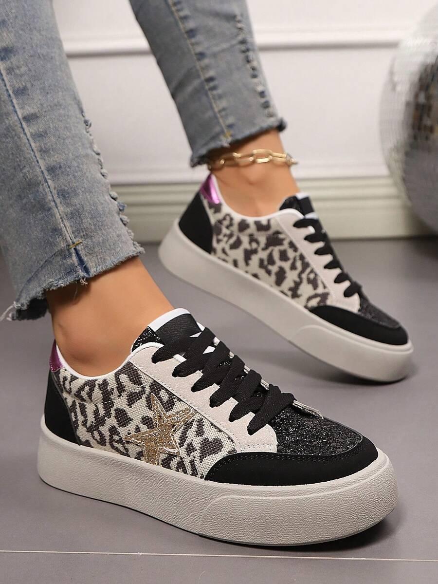 sznurowane trampki animal print łączenie