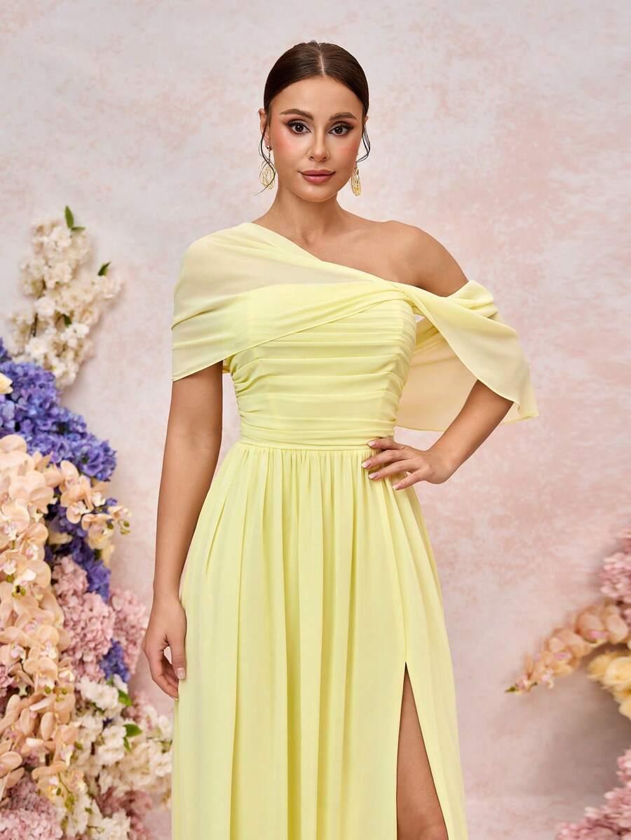 ŻÓŁTA MAXI SUKIENKA ASYMETRIA