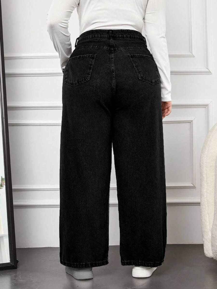 CZARNE SPODNIE JEANS SZEROKIE NOGAWKI