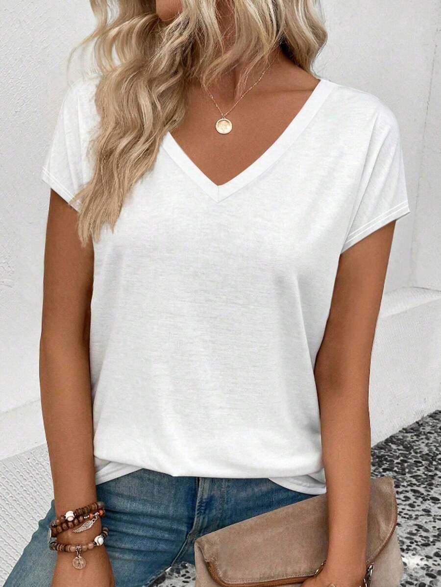 BIAŁY T-SHIRT V-NECK