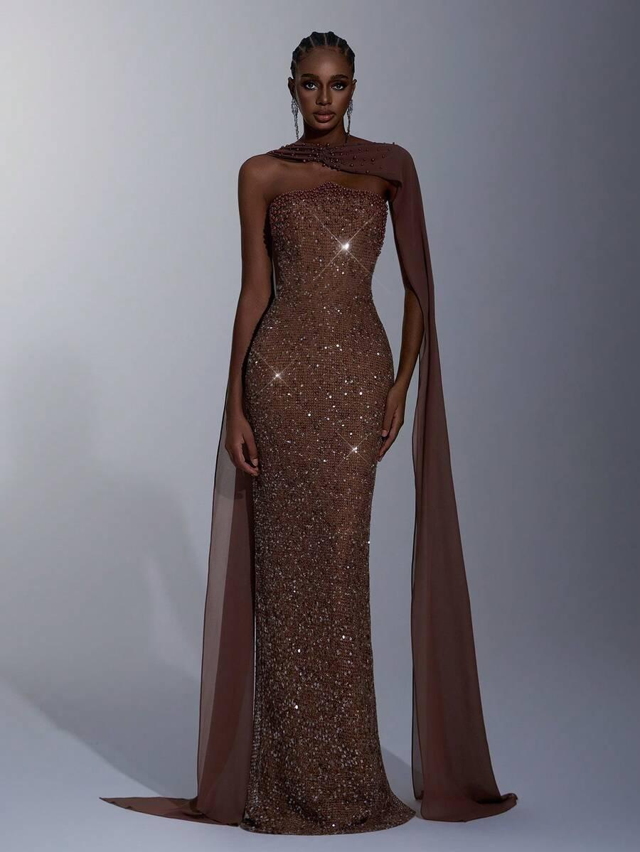 ELEGANCKA SUKIENKA MAXI ODKRYTE RAMIONA CEKINY