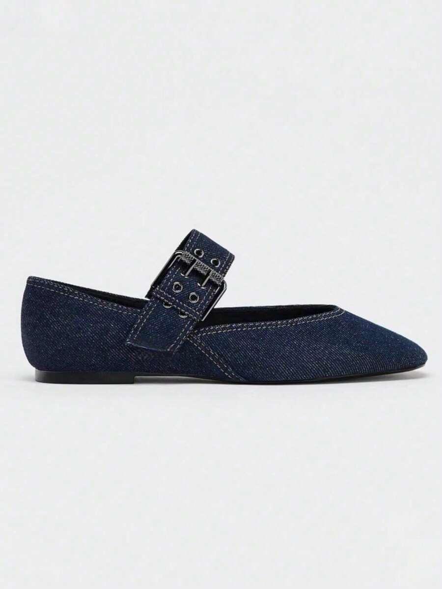 GRANATOWE BALERINY SPRZĄCZKA JEANS