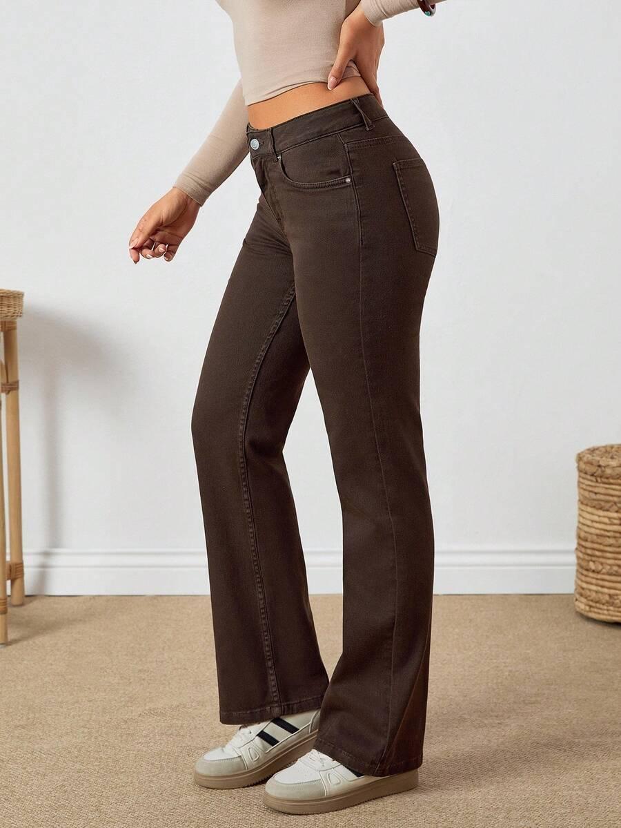 BRĄZOWE SPODNIE JEANS