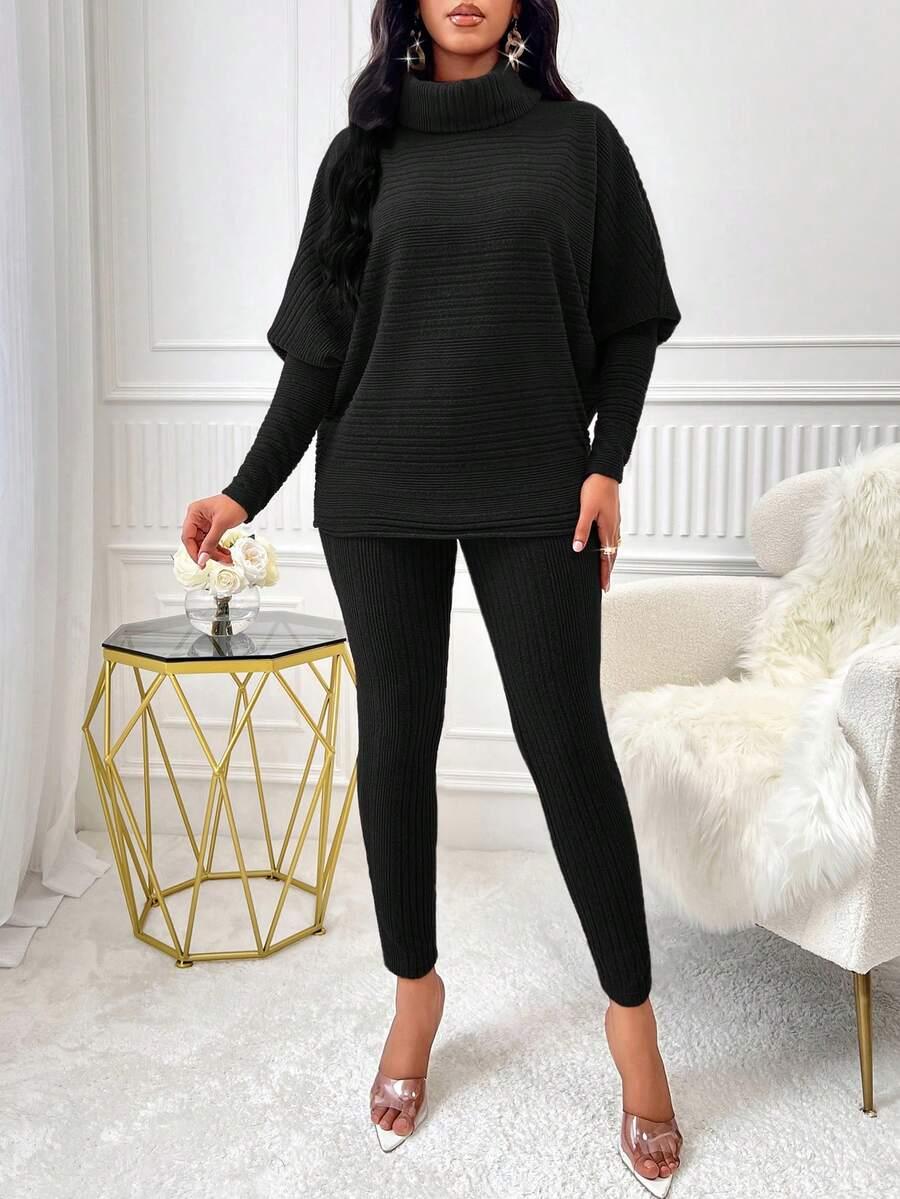 czarny komplet bluzka legginsy dzianina