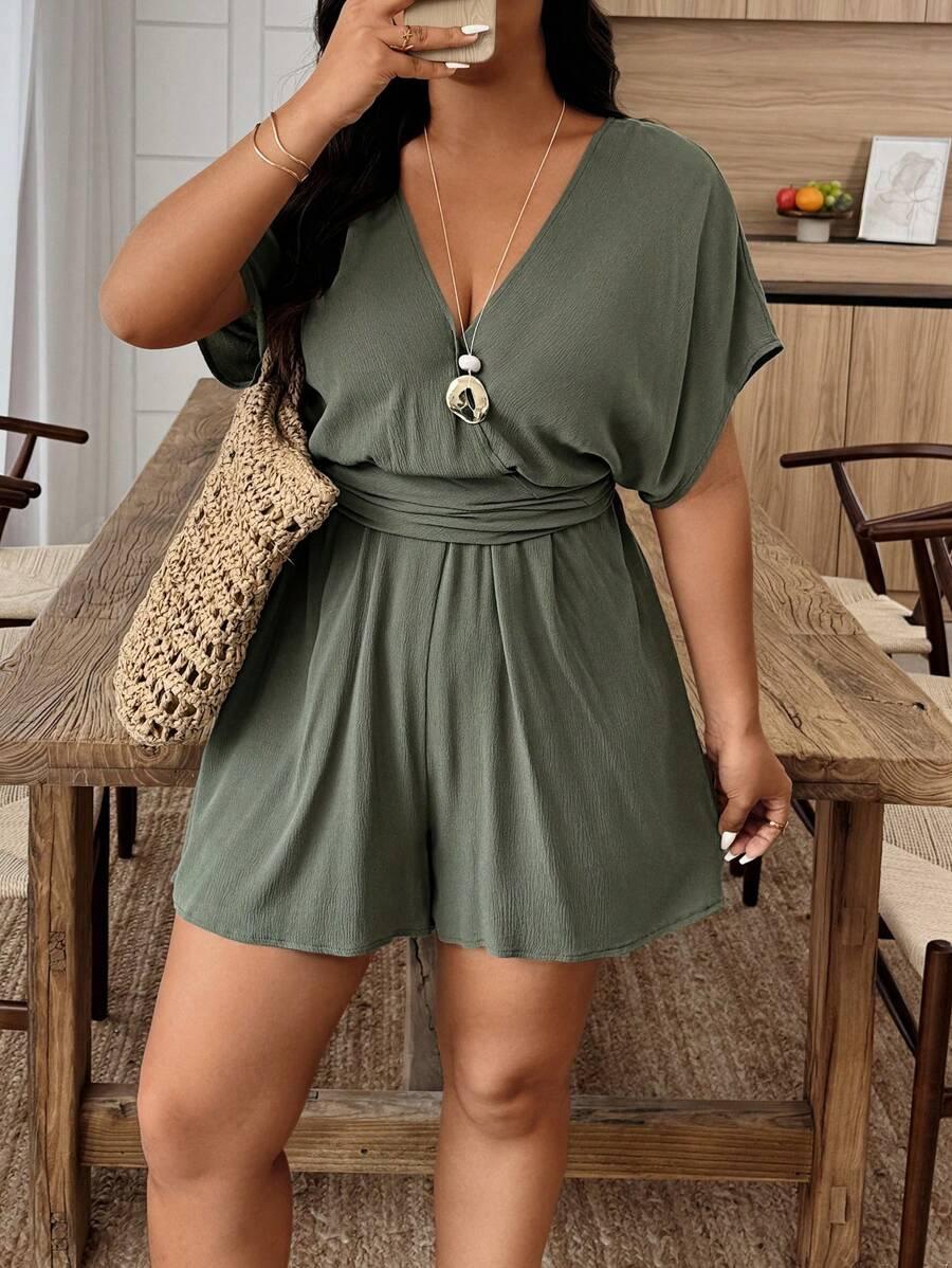 ZIELONY KOMBINEZON V-NECK 