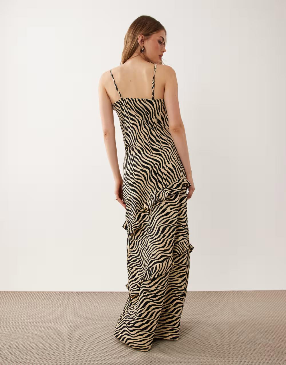 MAXI SUKIENKA RAMIĄCZKA ANIMAL PRINT FALBANA
