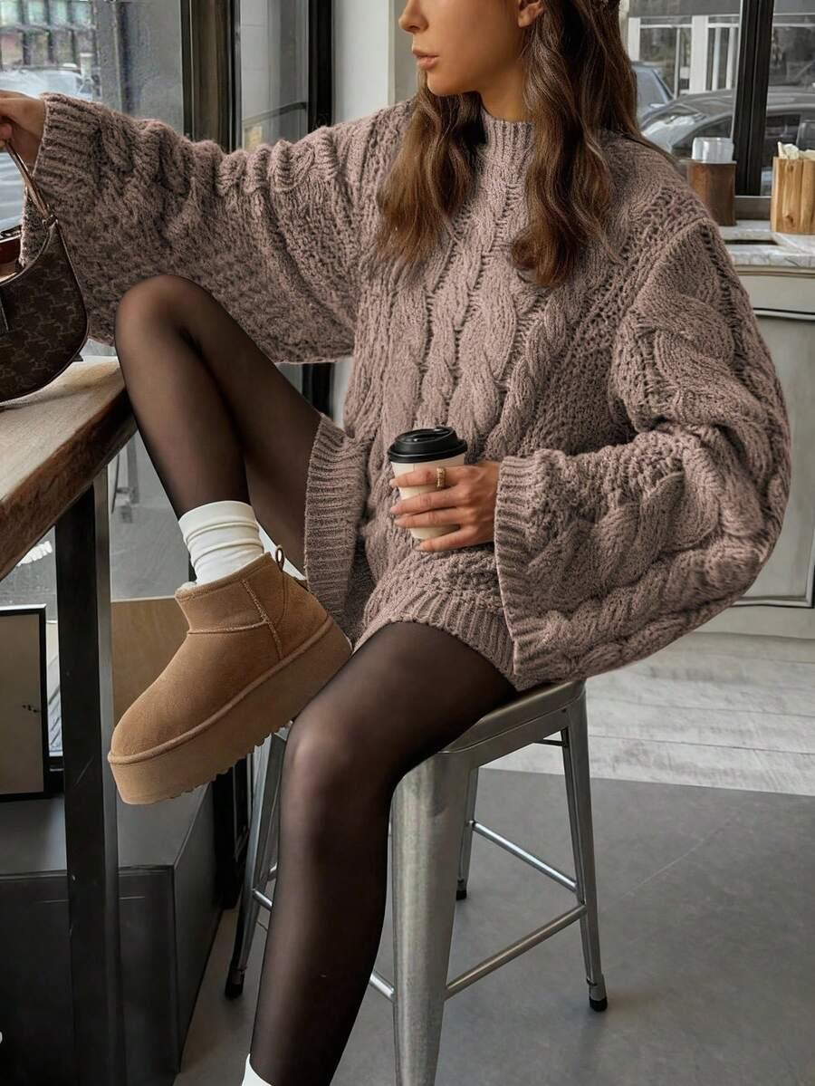 BEŻOWY SWETER DZIANINA 
