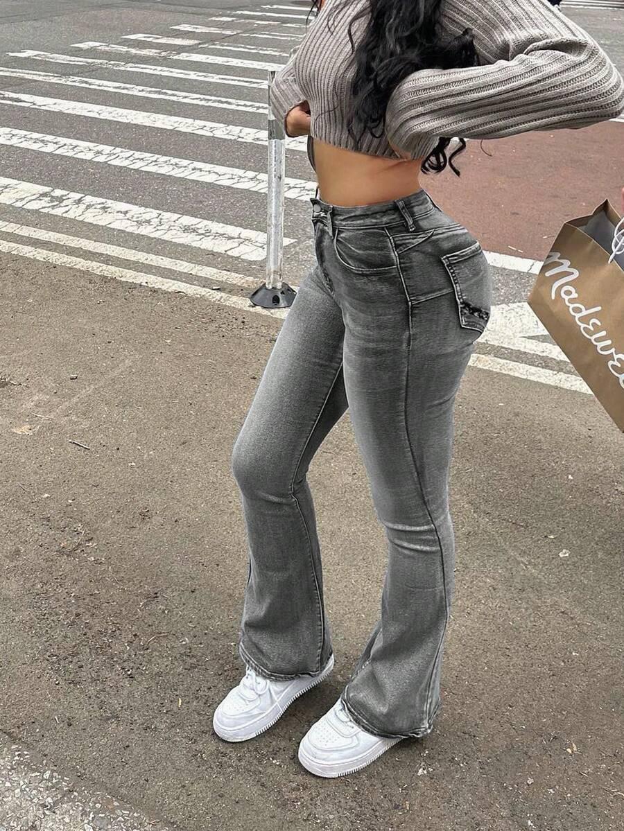 szare jeansy zamek