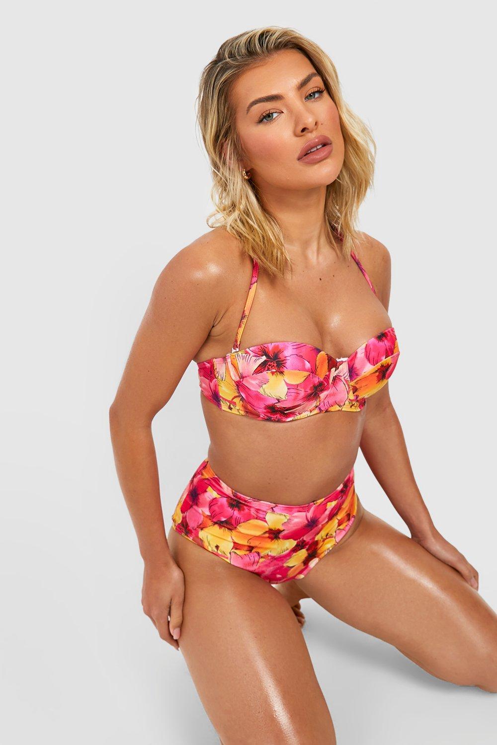 dół od bikini kwiaty tropical wysoki stan