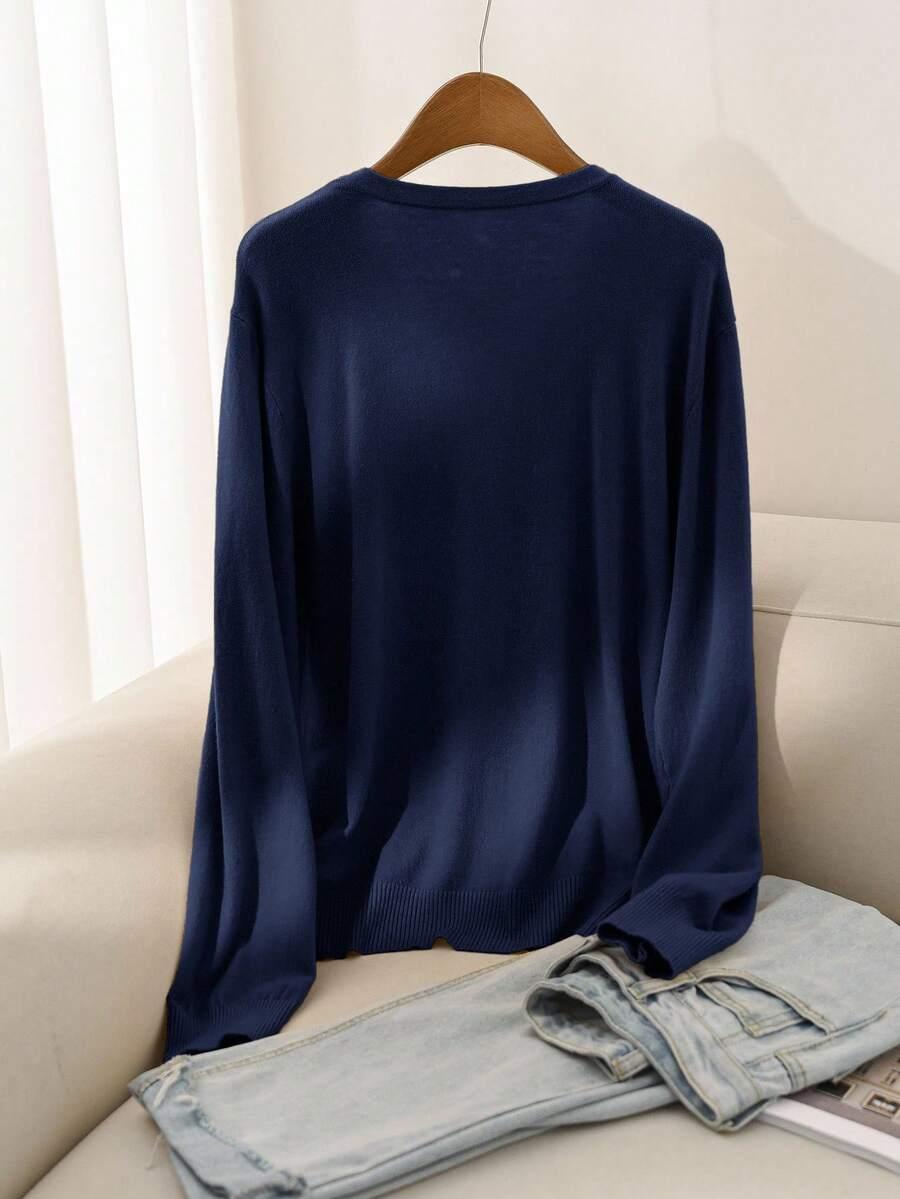GRANATOWY SWETER V-NECK 