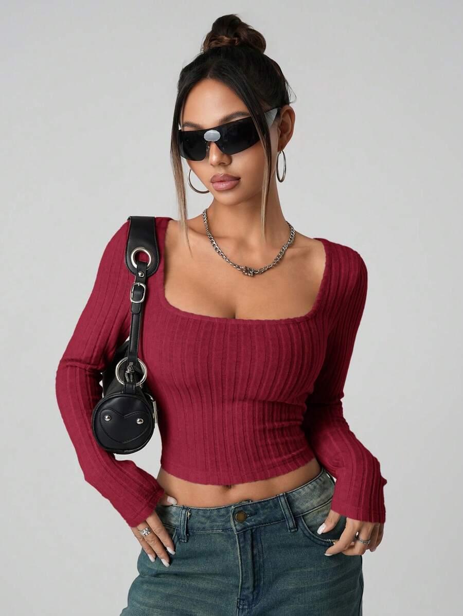 bordowa bluzka długi rękaw