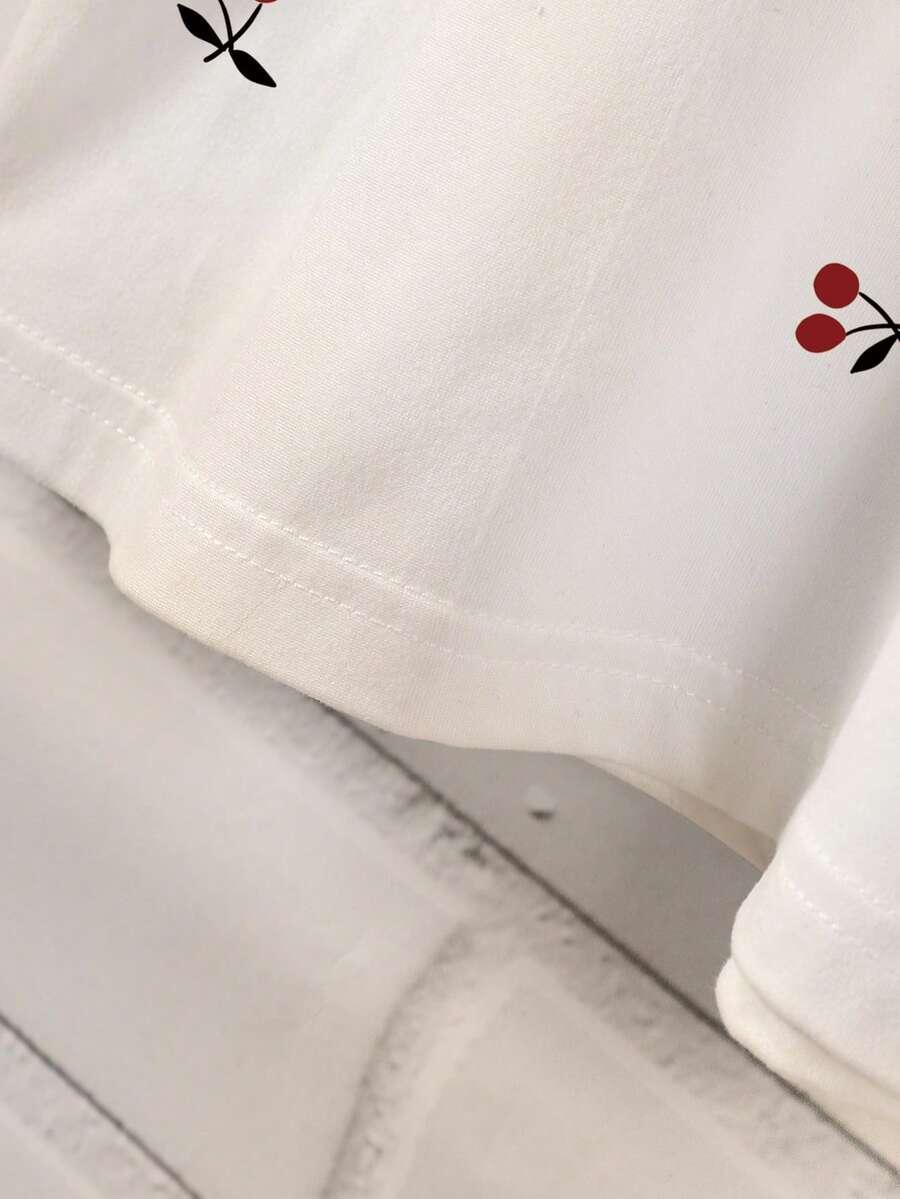 biały t-shirt wisienki 
