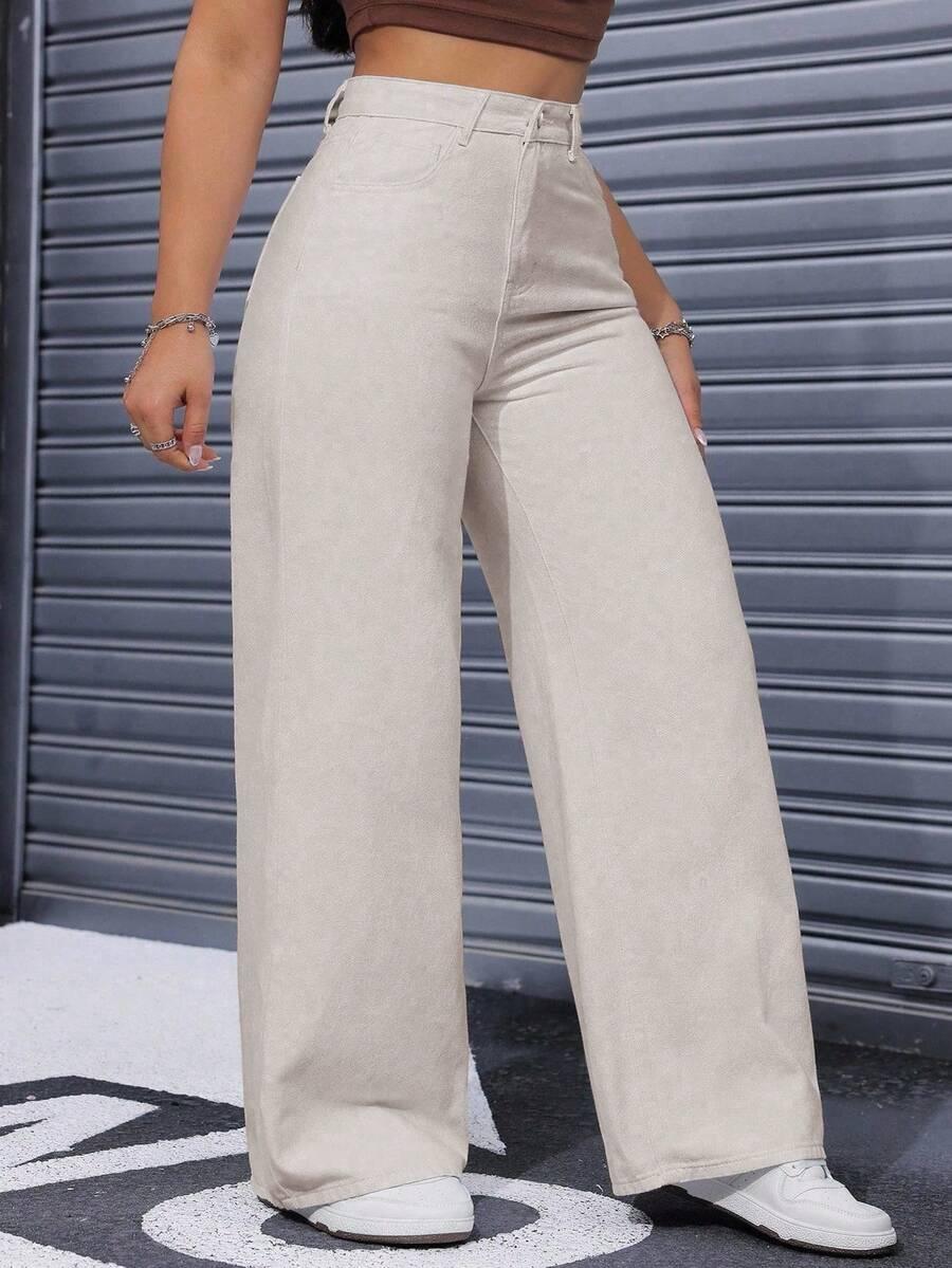 BEŻOWE SPODNIE JEANS