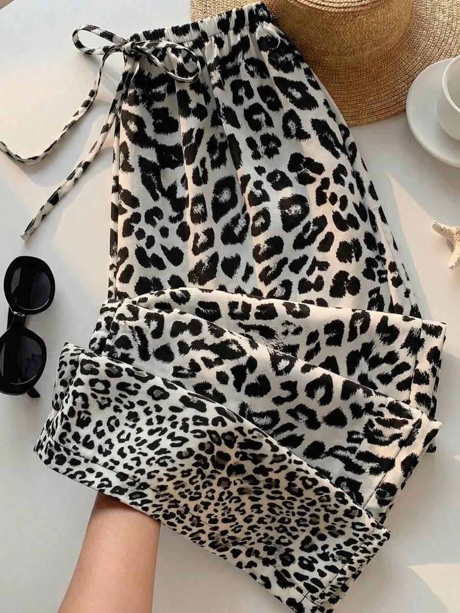 spodnie animal print kontrast 