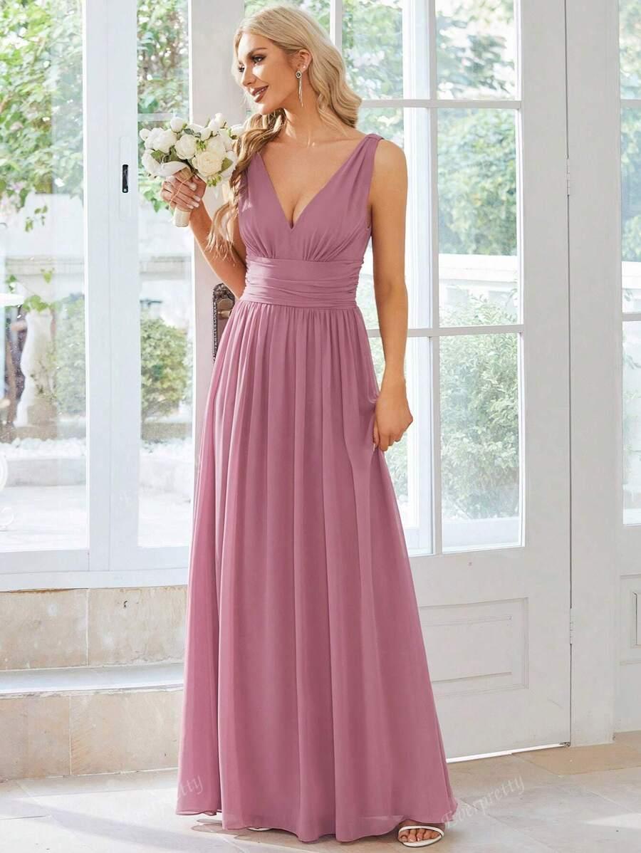 MAXI RÓŻOWA SUKIENKA V NECK