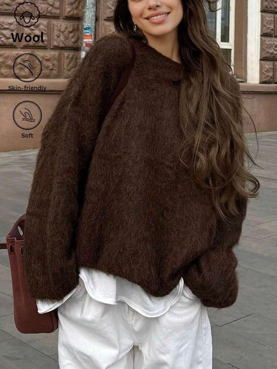 BRĄZOWY SWETER Z DOMIESZKĄ WEŁNY