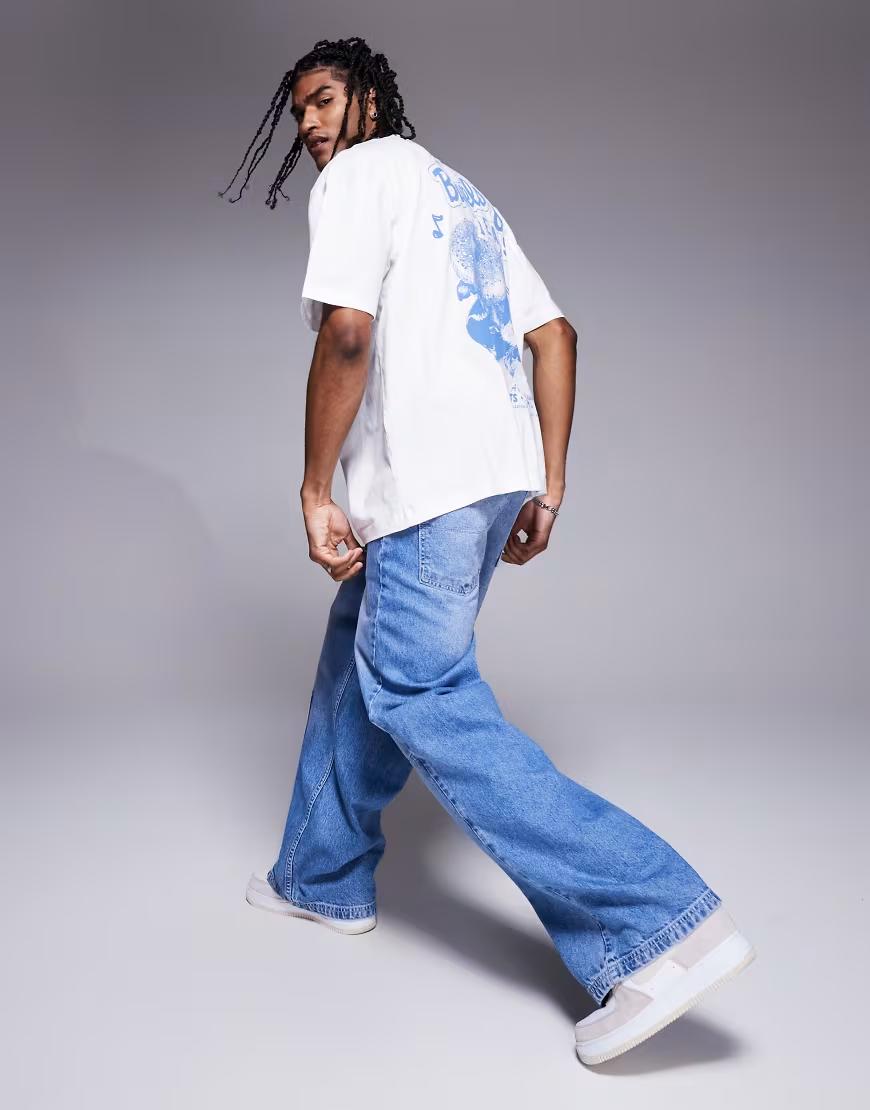 biały t-shirt oversize nadruk