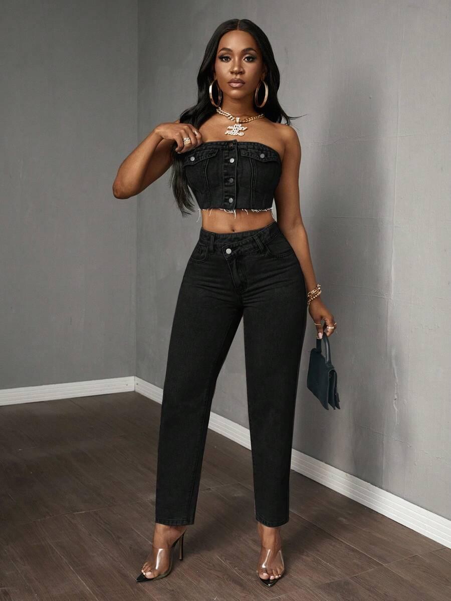 CZARNE SPODNIE JEANS 