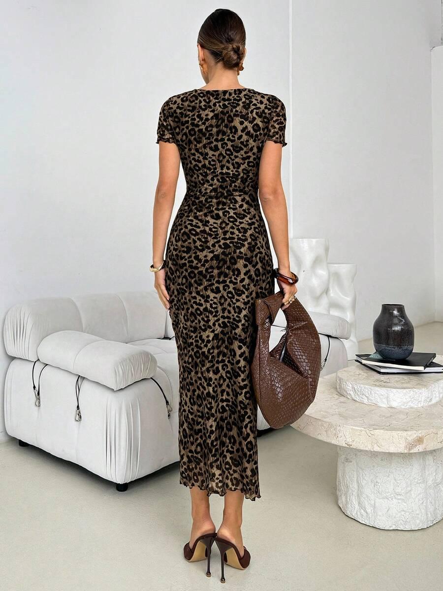 sukienka krótki rękaw leopard print
