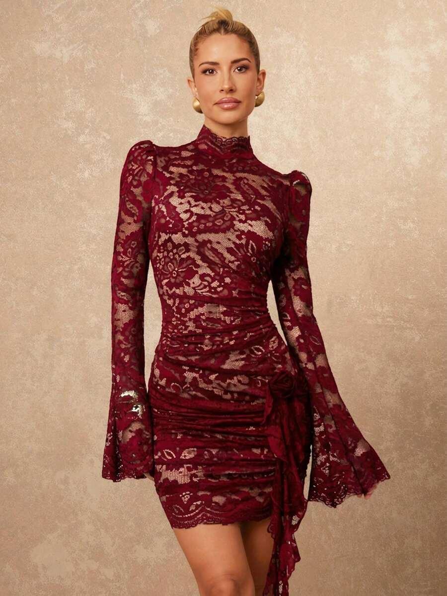 bordowa mini sukienka 