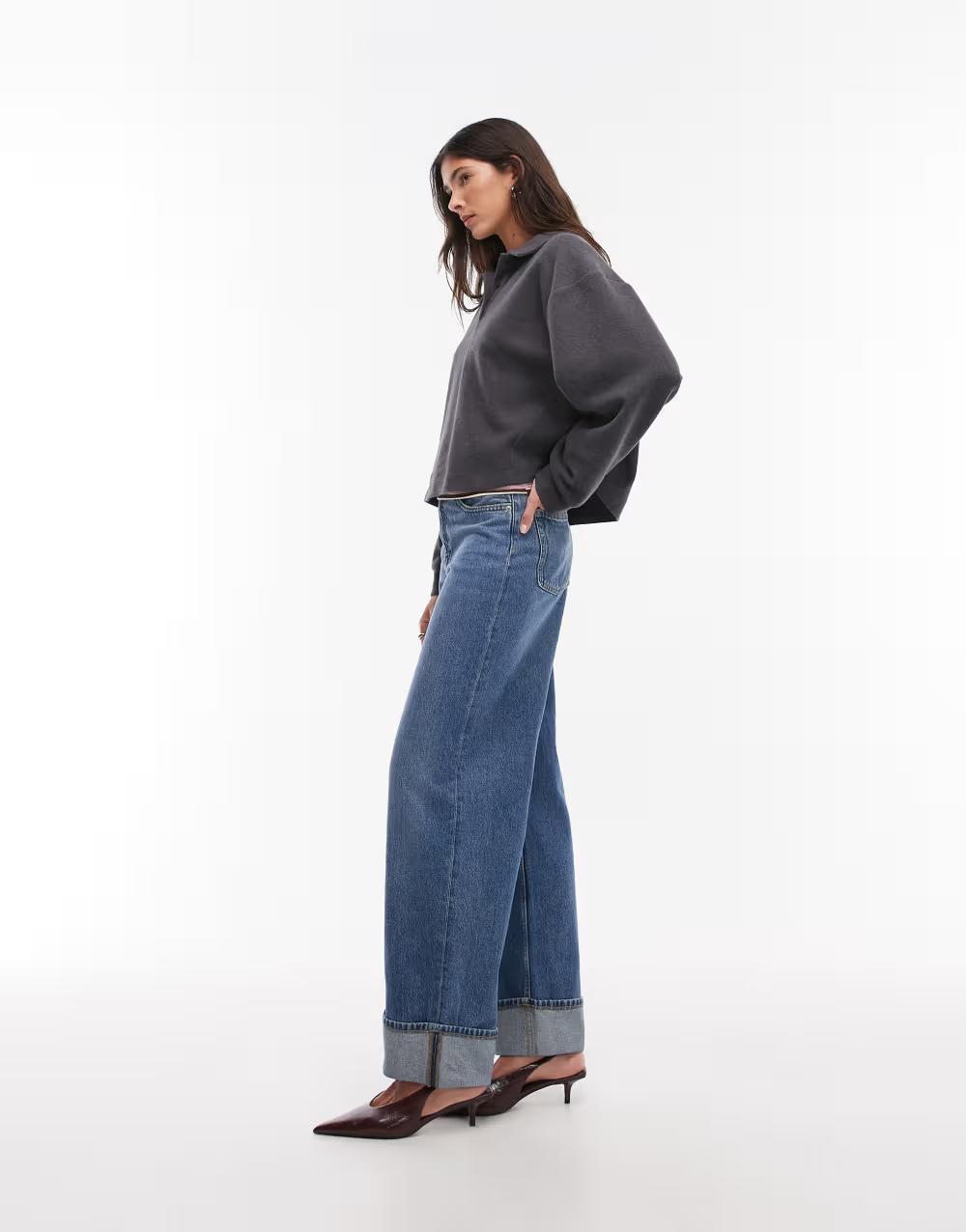 NIEBIESKIE SPODNIE JEANS SZEROKA NOGAWKA