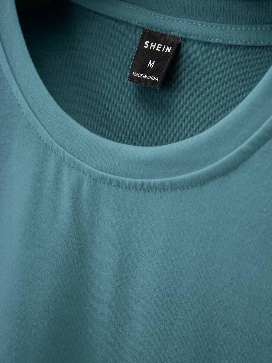 NIEBIESKI T-SHIRT OKRĄGŁY DEKOLT PRINT