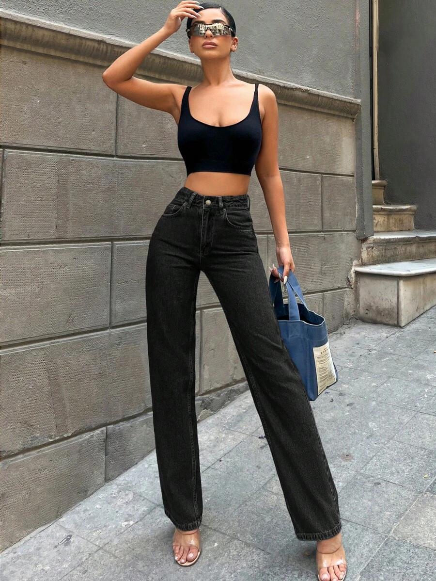 CZARNE SPODNIE JEANS WYSOKI STAN