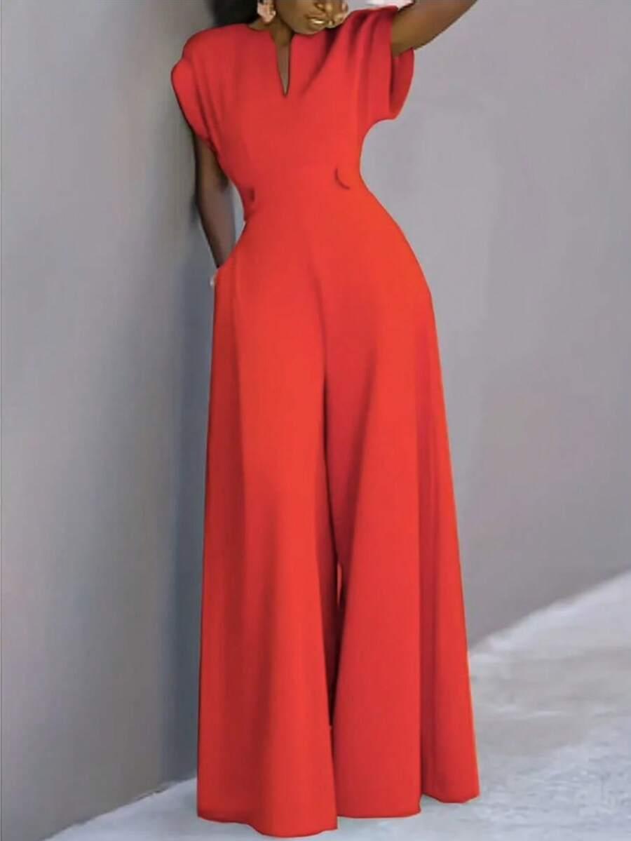CZERWONY KOMBINEZON V-NECK