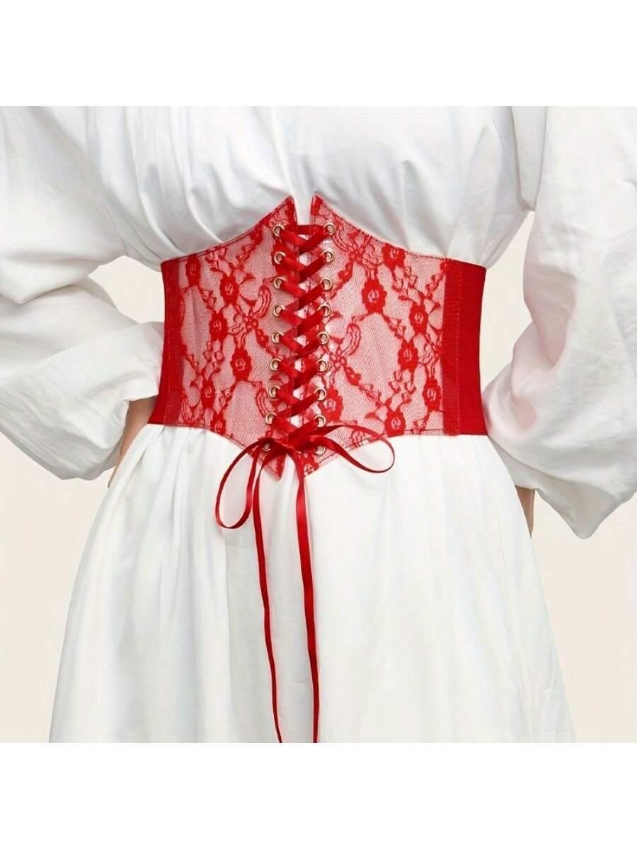 CZERWONY PASEK KORONKA
