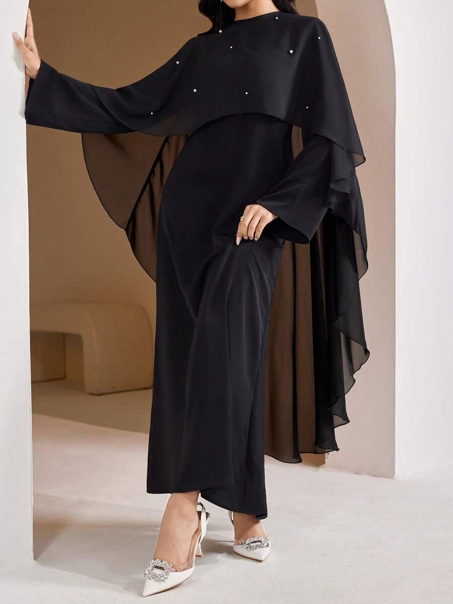 ELEGANCKA MAXI SUKIENKA WIECZOROWA Z OKRĄGŁYM DEKOLTEM I DŁUGIM