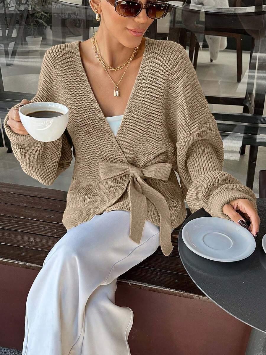BEŻOWY SWETER WIĄZANIE 