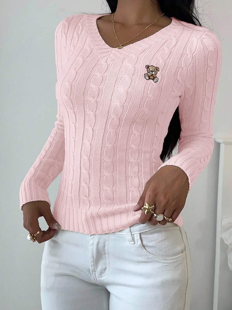 RÓŻOWY SWETER V-NECK 