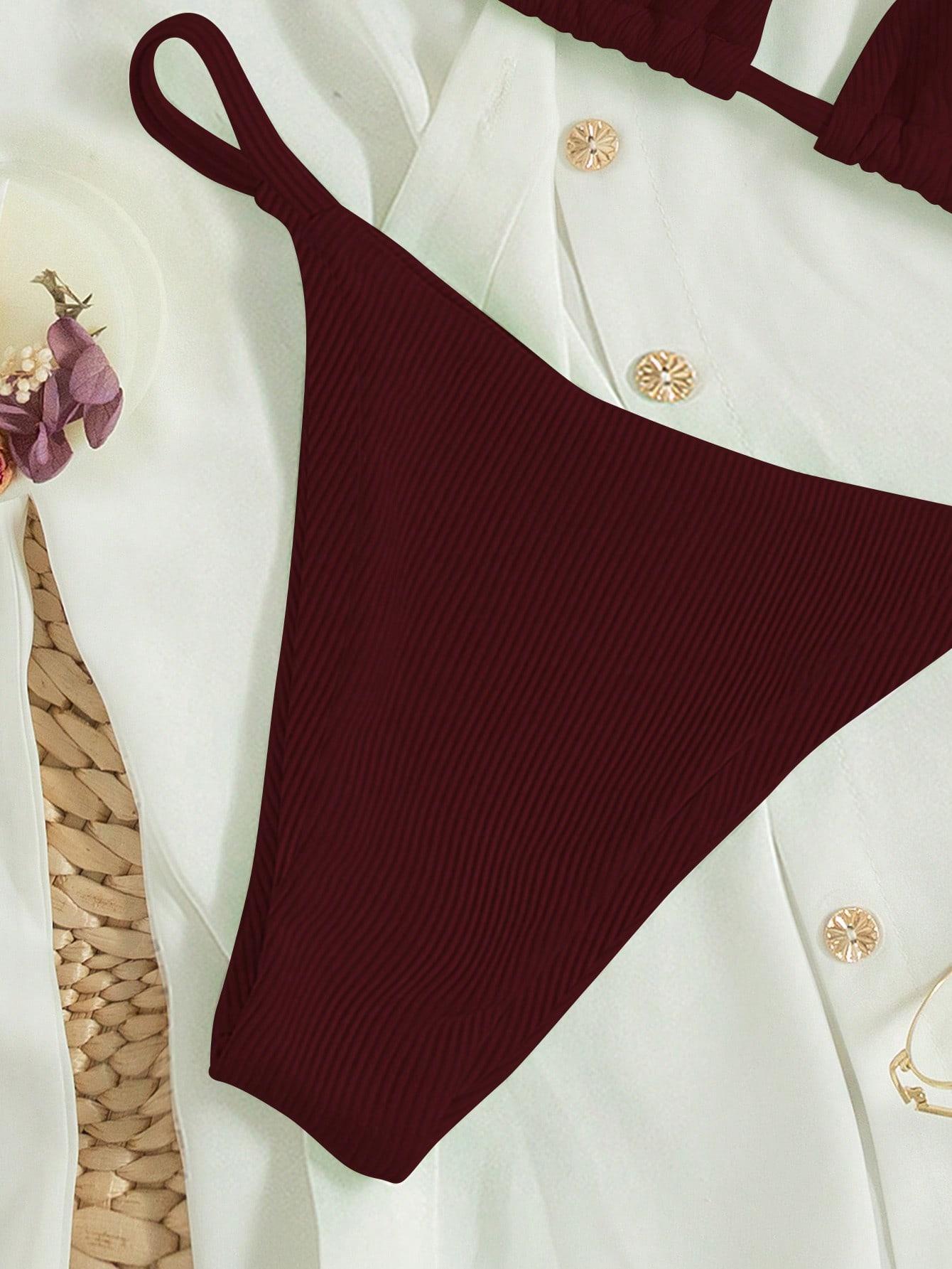 bordowy komplet bikini