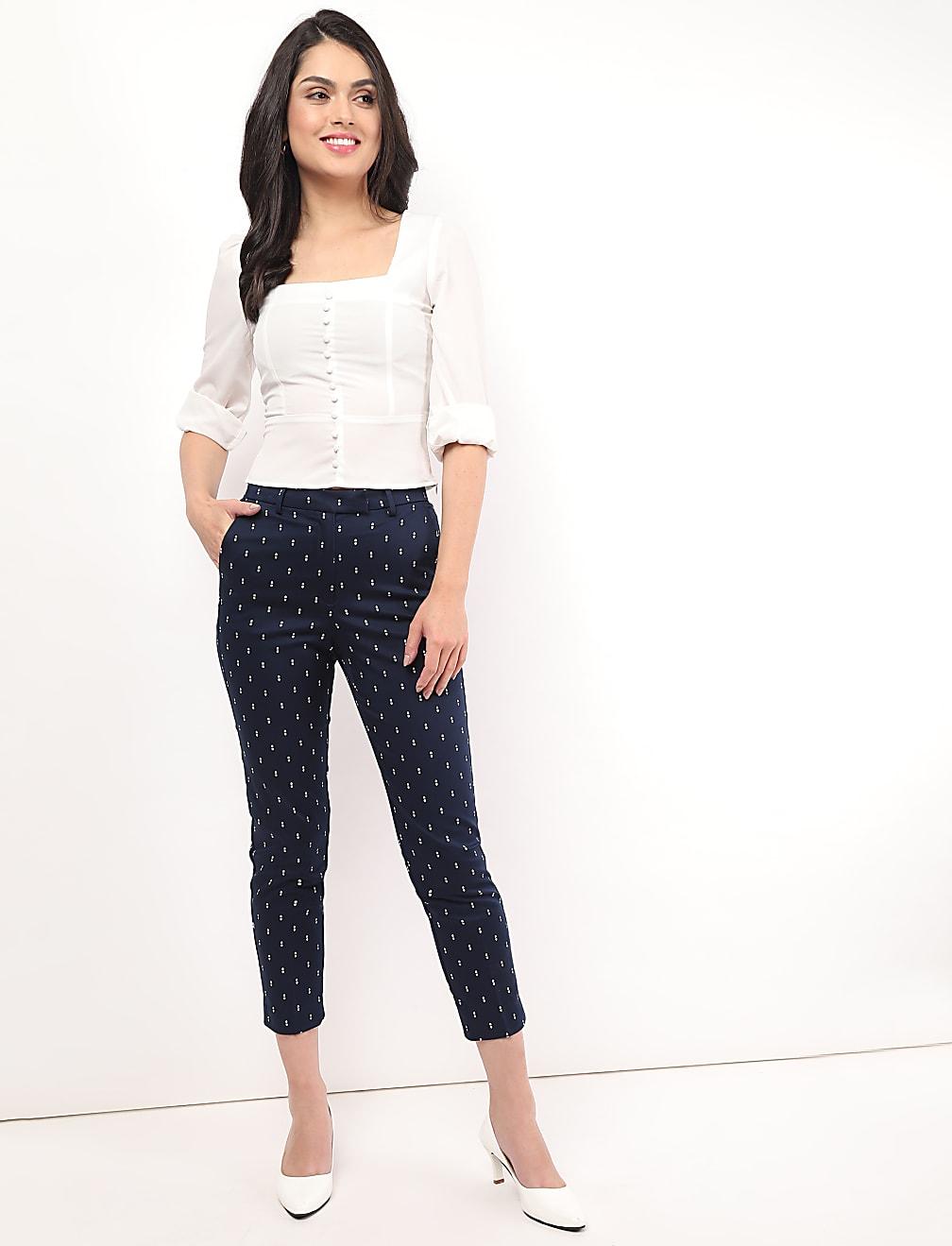 granatowe spodnie 7/8 print T59-5760K-F4