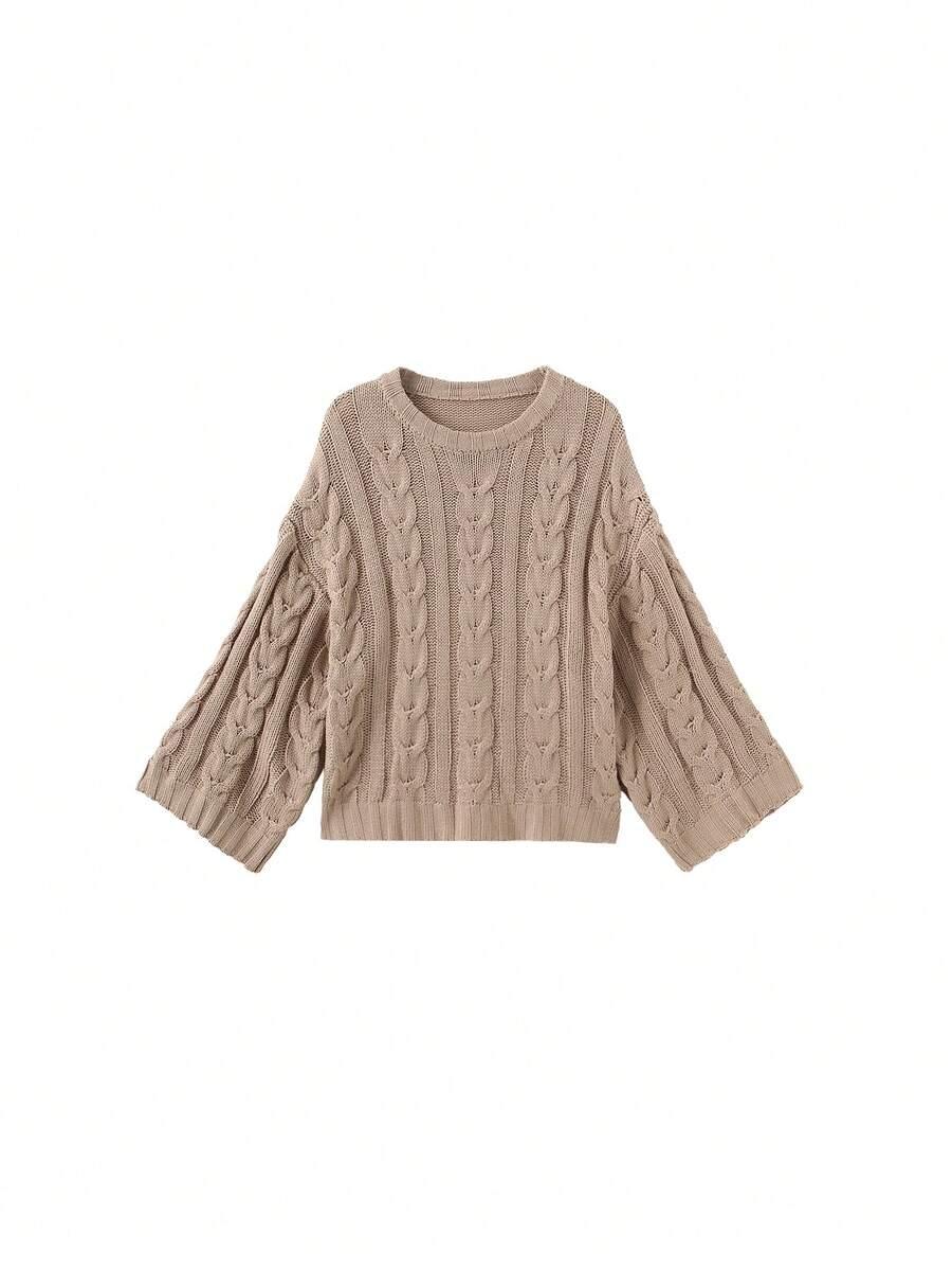 BEŻOWY SWETER OKRĄGŁY DEKOLT 