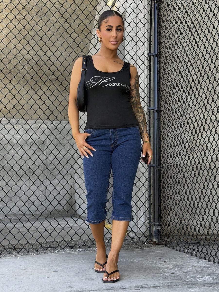czarny top print
