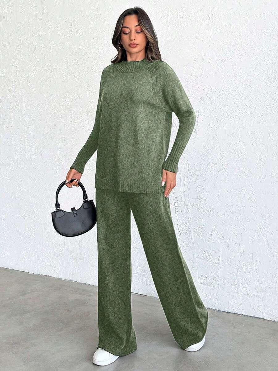 zielony komplet sweter spodnie 