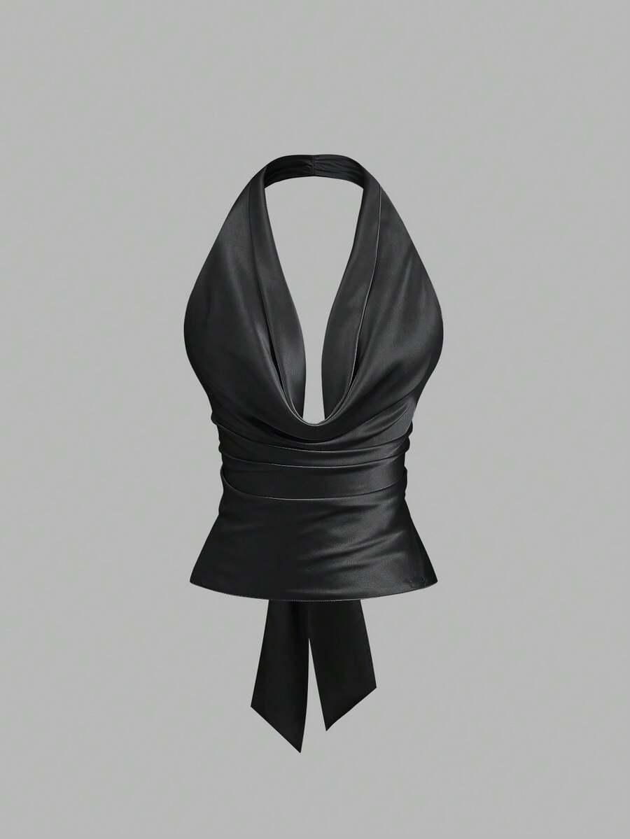 czarny satynowy top 