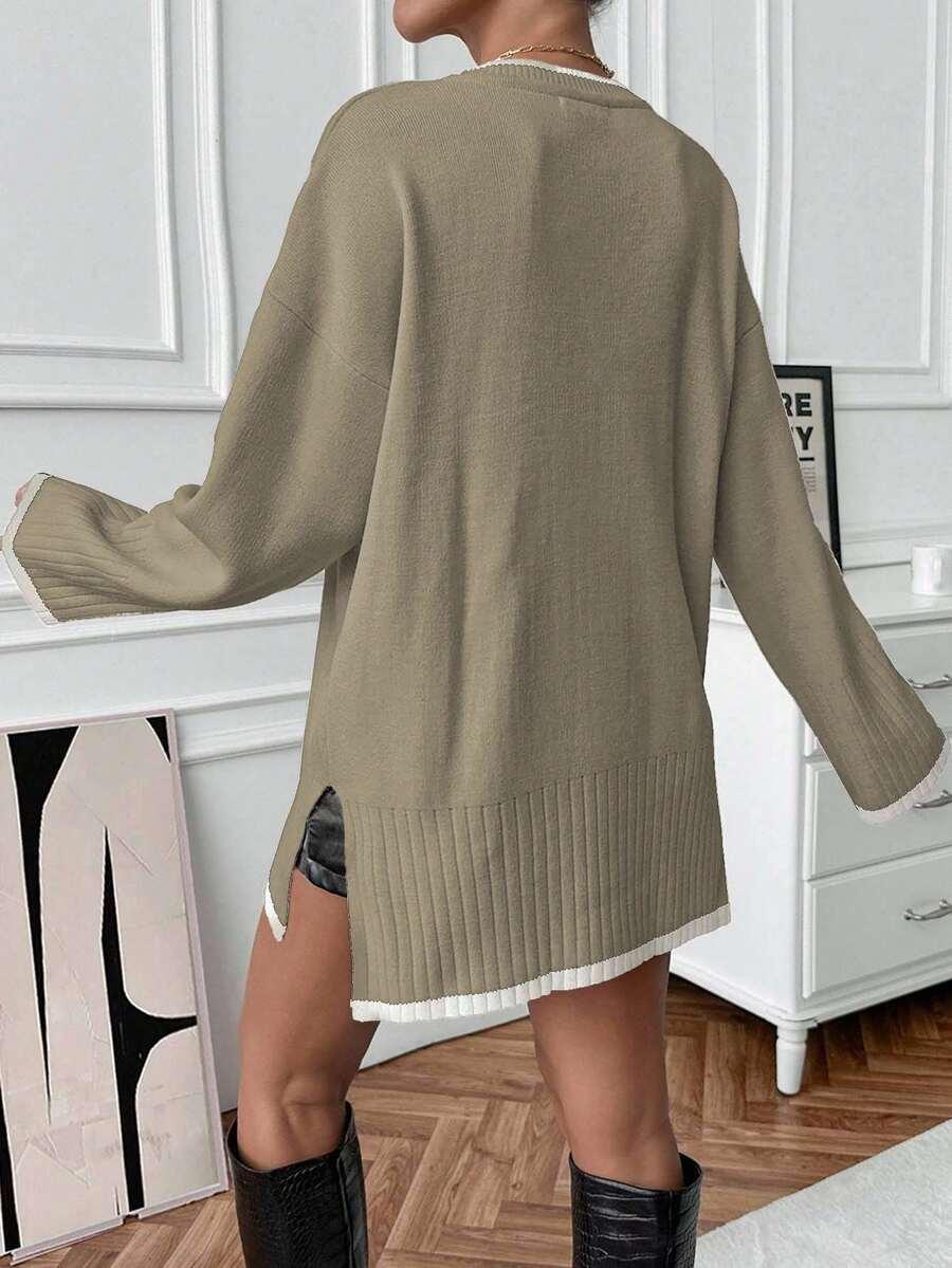 BRĄZOWY SWETER OKRĄGŁY DEKOLT