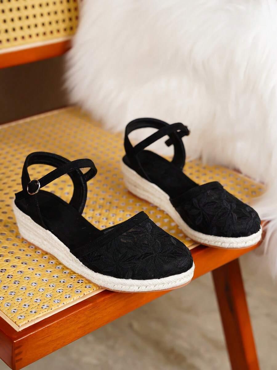 CZARNE ESPADRYLE KOTURN