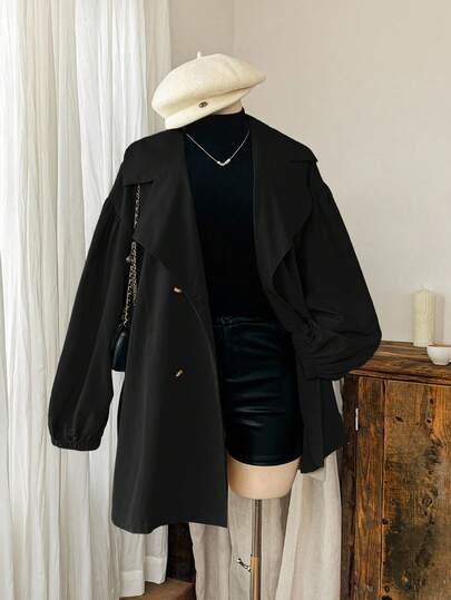czarny płaszcz dwurzędowy